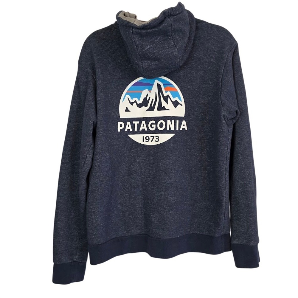 Patagonia Men's M French Terry Hoody Blue Full Zip Mountain Logo 1973 Graphic - Picture 3 of 11